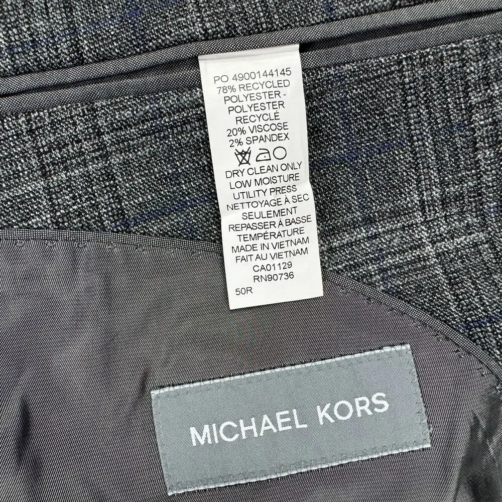 Michael Kors Mens Kent Classic Fit Stretch Windowpane Sport Coat Gray Blue 50R